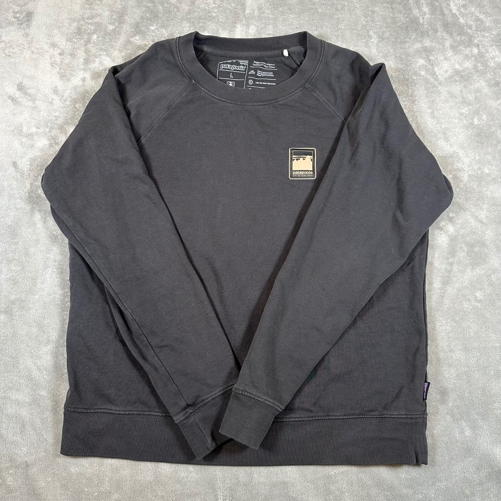 Patagonia Women Black Organic Cotton Crewneck Raglan Sweatshirt Large